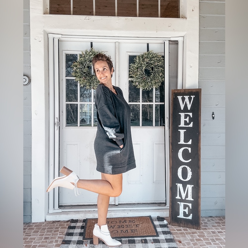 V neck sweater dress- gray